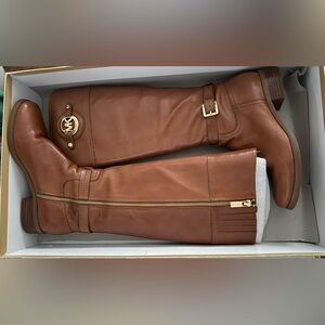 Michael Kors Stockard Leather Riding Boots with box, Brown, Size 6.5.